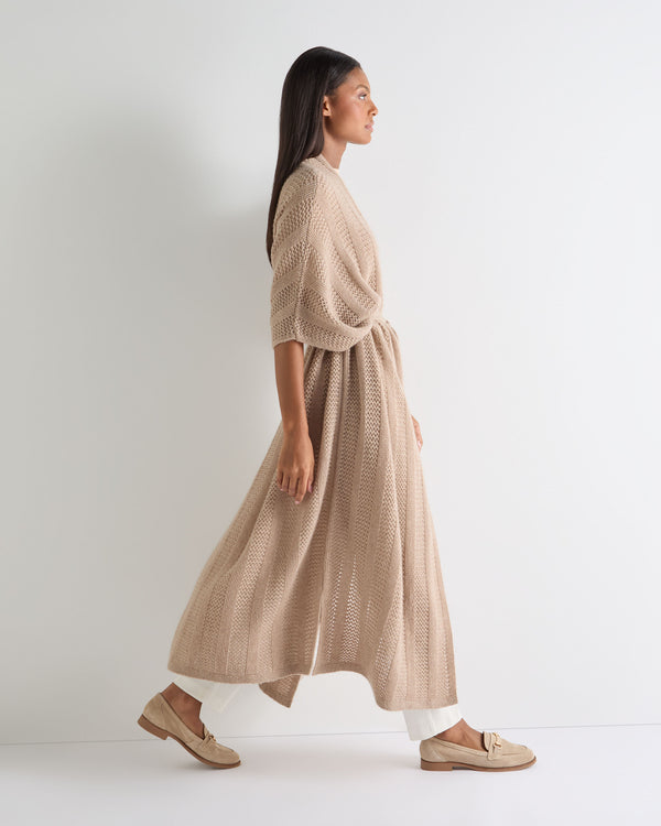 N.Peal Women's Siren Open Stitch Cashmere Cardigan Tan Brown Sparkle