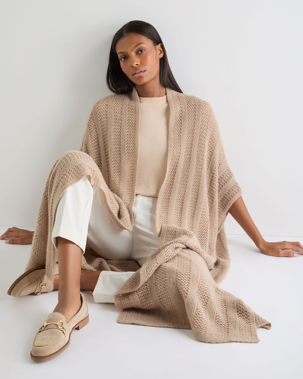 N.Peal Women's Siren Open Stitch Cashmere Cardigan Tan Brown Sparkle