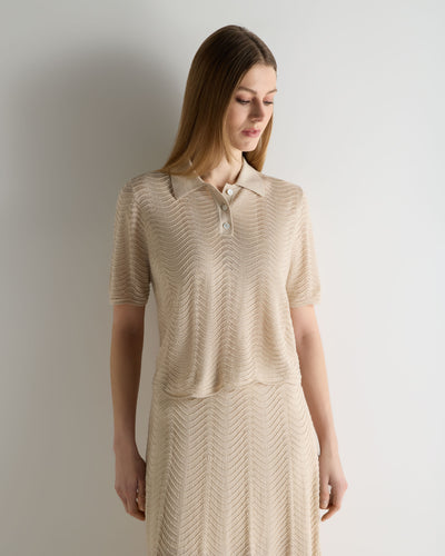 N.Peal Women's Waverly Silk Cashmere Polo Top Sandstone Brown