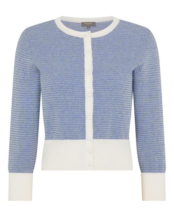 N.Peal Women's Dulcie Jacquard Silk Cashmere Cardigan Denim Blue