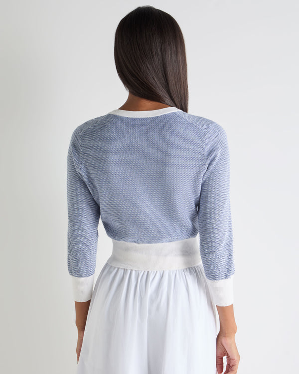 N.Peal Women's Dulcie Jacquard Silk Cashmere Cardigan Denim Blue