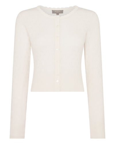 N.Peal Women's Ivy Lace Stitch Cashmere Cardigan New Ivory White Sparkle