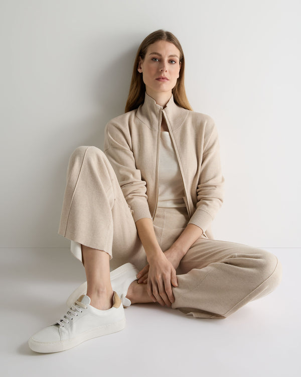 N.Peal Women's Double Faced Cotton Blend Bomber Sandstone Brown