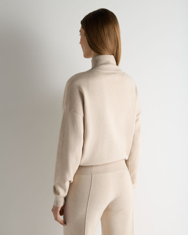 N.Peal Women's Double Faced Cotton Blend Bomber Sandstone Brown