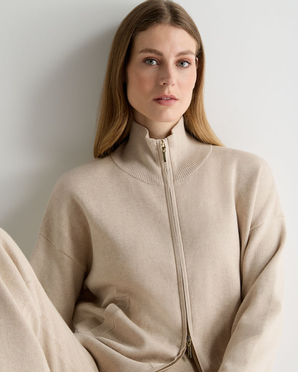 N.Peal Women's Double Faced Cotton Blend Bomber Sandstone Brown