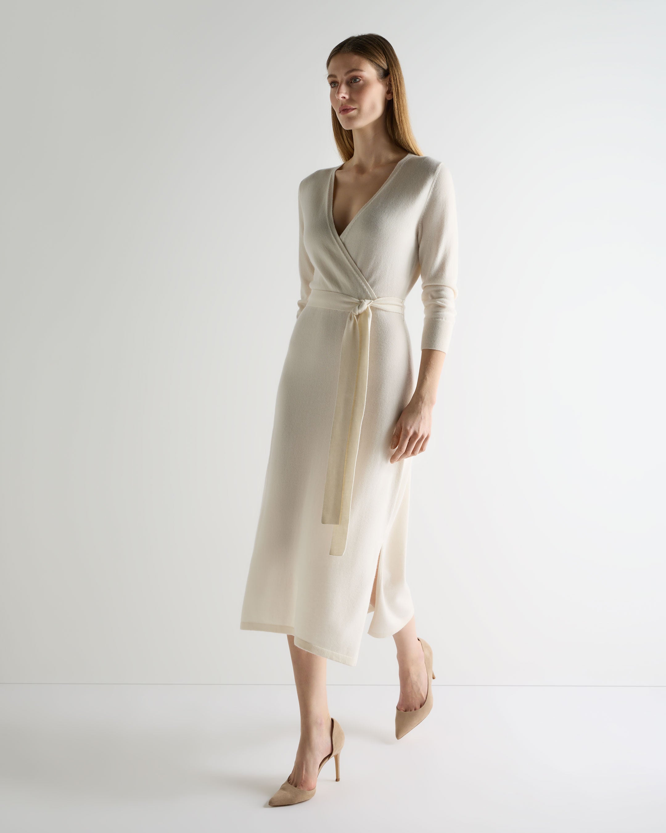 Women's Willa Wrap Cashmere Dress New Ivory White