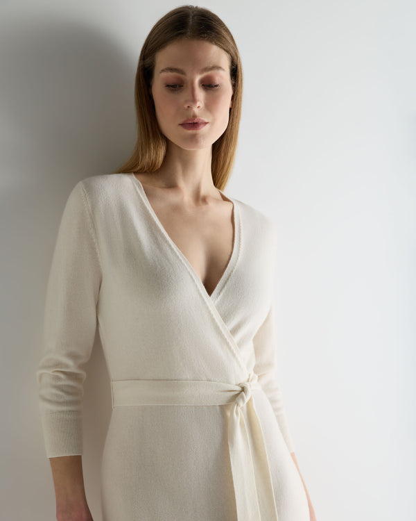N.Peal Women's Willa Wrap Cashmere Dress New Ivory White