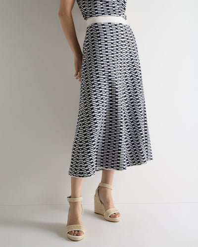 N.Peal Women's Harlow Jacquard Cotton Cashmere Skirt Navy Blue