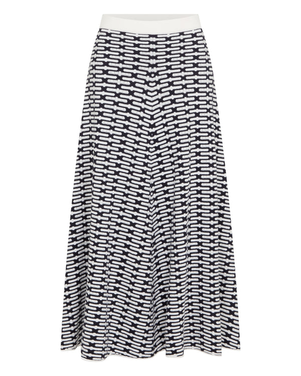 N.Peal Women's Harlow Jacquard Cotton Cashmere Skirt Navy Blue