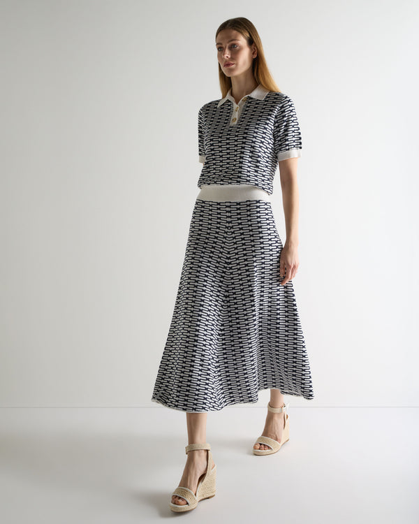 N.Peal Women's Harlow Jacquard Cotton Cashmere Skirt Navy Blue