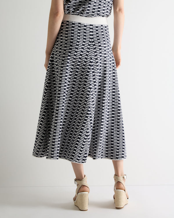 N.Peal Women's Harlow Jacquard Cotton Cashmere Skirt Navy Blue