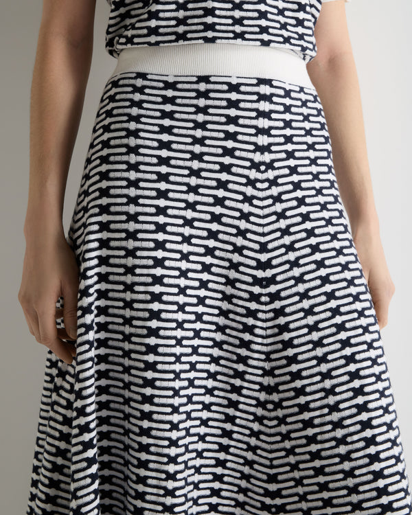 N.Peal Women's Harlow Jacquard Cotton Cashmere Skirt Navy Blue