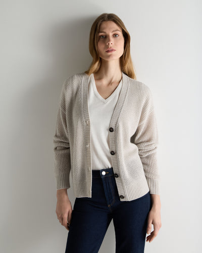 N.Peal Women's Azure Stitch Cashmere Cardigan Pebble Grey Sparkle