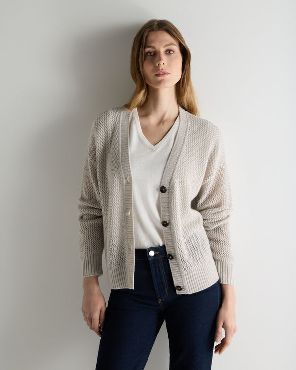 N.Peal Women's Azure Stitch Cashmere Cardigan Pebble Grey Sparkle