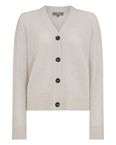 N.Peal Women's Azure Stitch Cashmere Cardigan Pebble Grey Sparkle