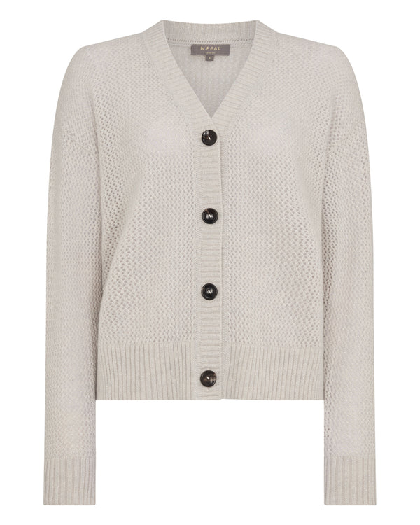 N.Peal Women's Azure Stitch Cashmere Cardigan Pebble Grey Sparkle