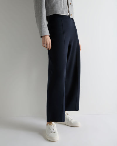 N.Peal Women's Barrel Leg Cotton Blend Trouser Navy Blue