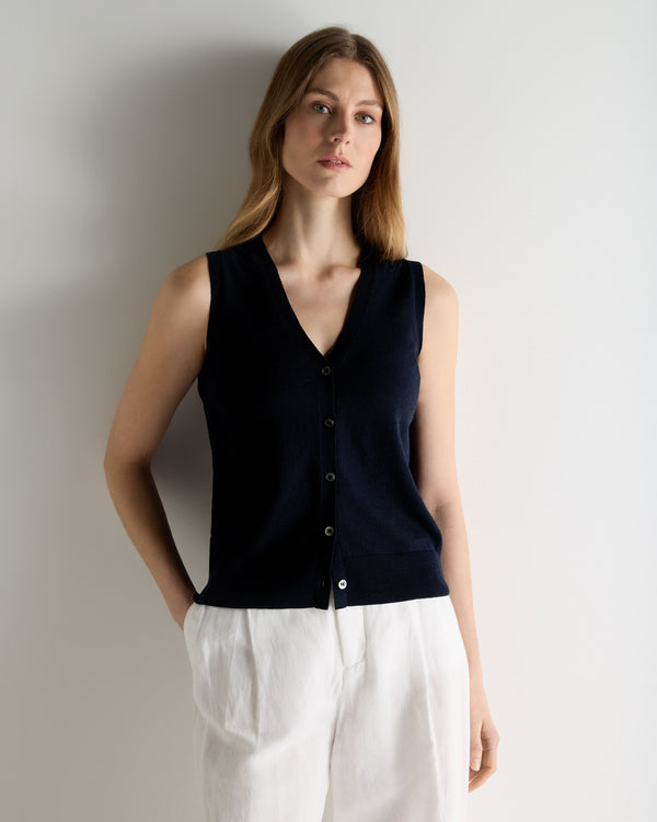 N.Peal Women's Selene Linen Blend Tank Deep French Blue