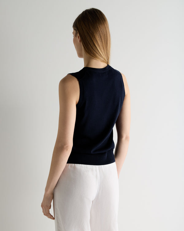 N.Peal Women's Selene Linen Blend Tank Deep French Blue