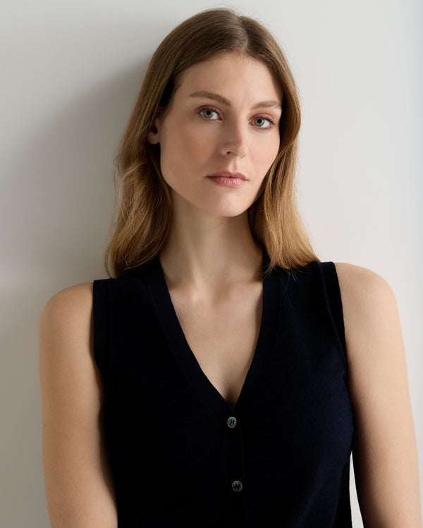 N.Peal Women's Selene Linen Blend Tank Deep French Blue