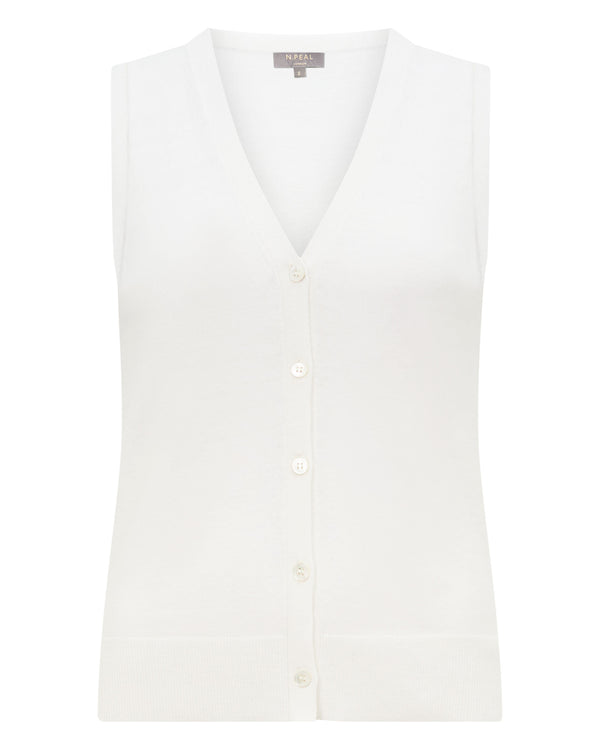 N.Peal Women's Selene Linen Blend Tank White