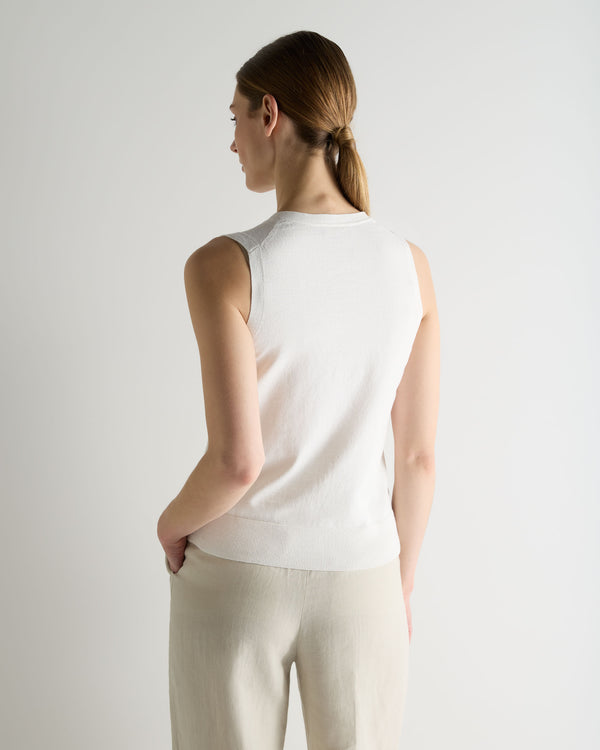 N.Peal Women's Selene Linen Blend Tank White