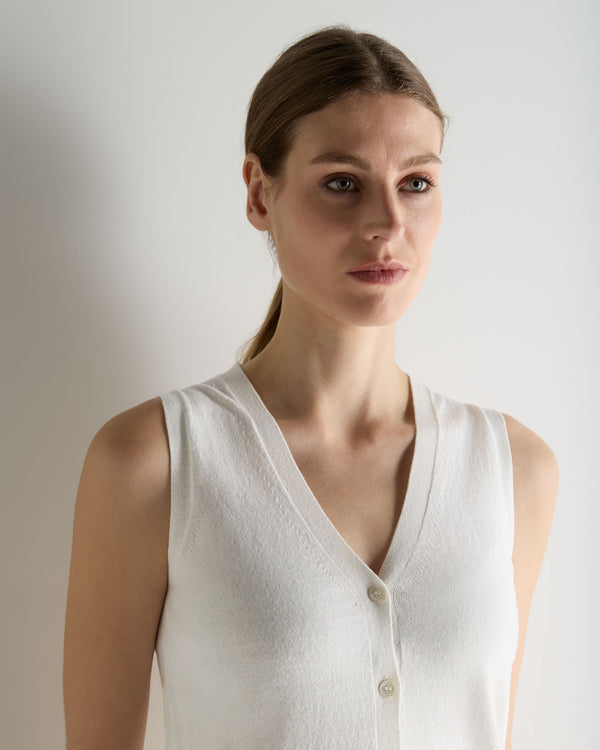 N.Peal Women's Selene Linen Blend Tank White