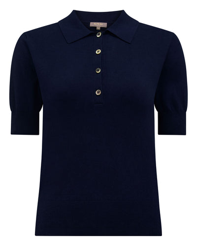 N.Peal Women's Selene Linen Blend Polo Deep French Blue