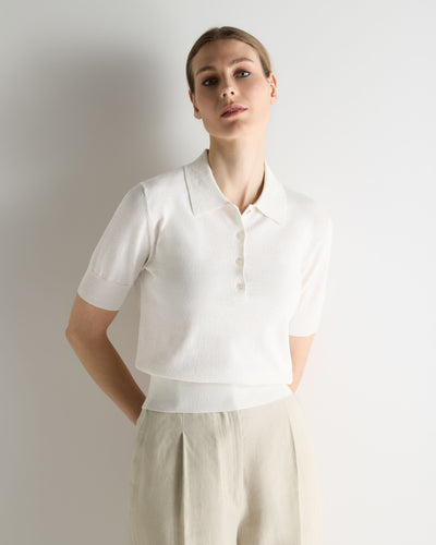 N.Peal Women's Selene Linen Blend Polo White