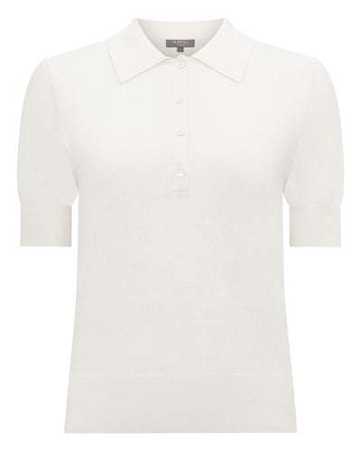 N.Peal Women's Selene Linen Blend Polo White