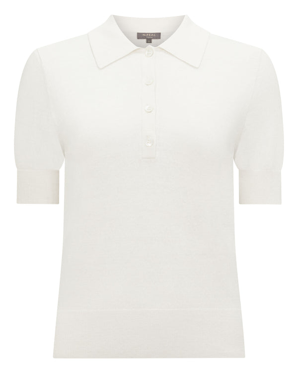 N.Peal Women's Selene Linen Blend Polo White
