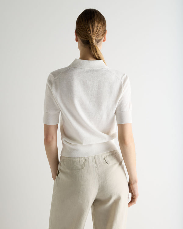 N.Peal Women's Selene Linen Blend Polo White