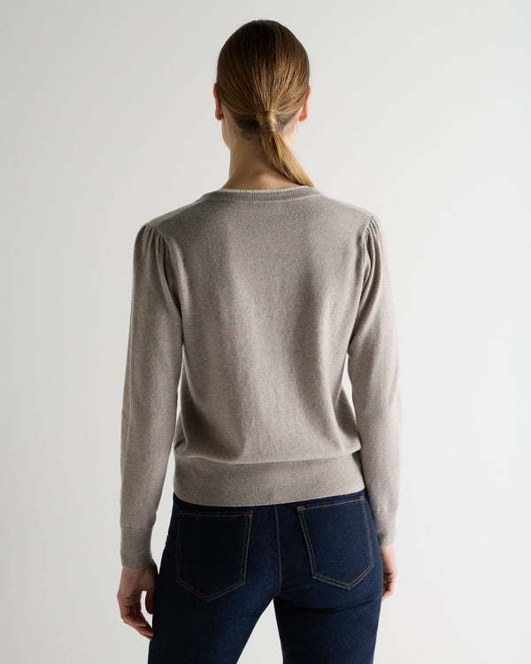 N.Peal Women's Lace Trim V Neck Cashmere Jumper Oat Grey