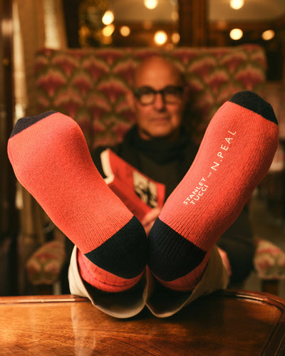 N.PEAL x TUCCI TRAVEL SOCK Tucci Orange + Navy Blue