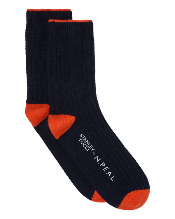 N.PEAL x TUCCI TRAVEL SOCK Navy Blue + Tucci Orange