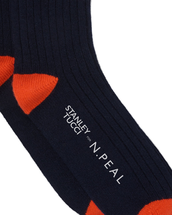 N.PEAL x TUCCI TRAVEL SOCK Navy Blue + Tucci Orange
