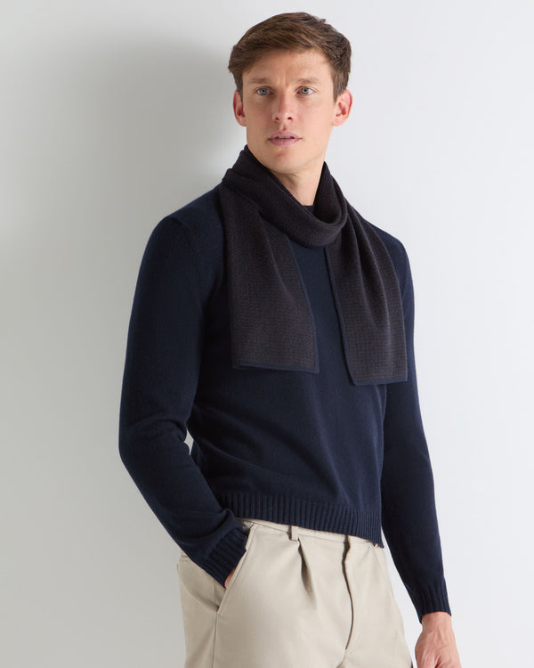 N.PEAL x TUCCI SUPERFINE HERRINGBONE SCARF Navy Blue