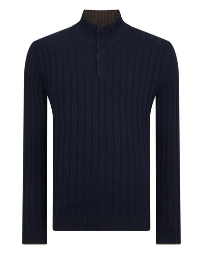 N.PEAL x TUCCI RIB HALF BUTTON SWEATER Navy Blue
