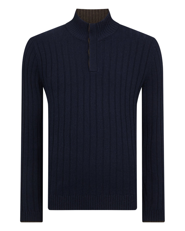 N.PEAL x TUCCI RIB HALF BUTTON SWEATER Navy Blue