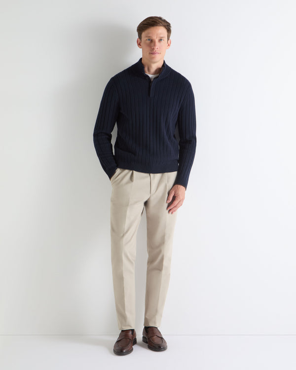 N.PEAL x TUCCI RIB HALF BUTTON SWEATER Navy Blue