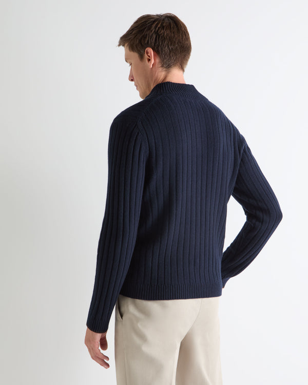 N.PEAL x TUCCI RIB HALF BUTTON SWEATER Navy Blue