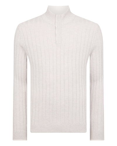 N.PEAL x TUCCI RIB HALF BUTTON SWEATER Pebble Grey