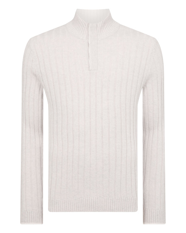 N.PEAL x TUCCI RIB HALF BUTTON SWEATER Pebble Grey