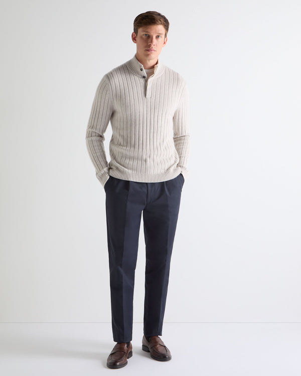 N.PEAL x TUCCI RIB HALF BUTTON SWEATER Pebble Grey