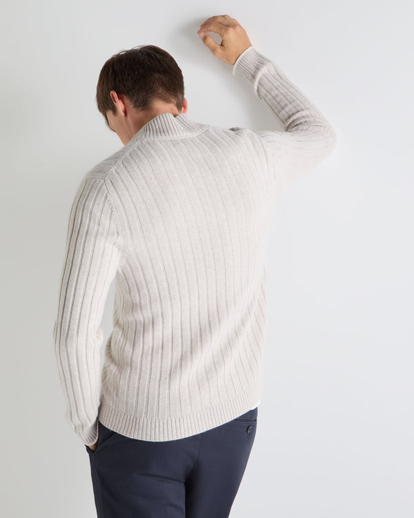 N.PEAL x TUCCI RIB HALF BUTTON SWEATER Pebble Grey