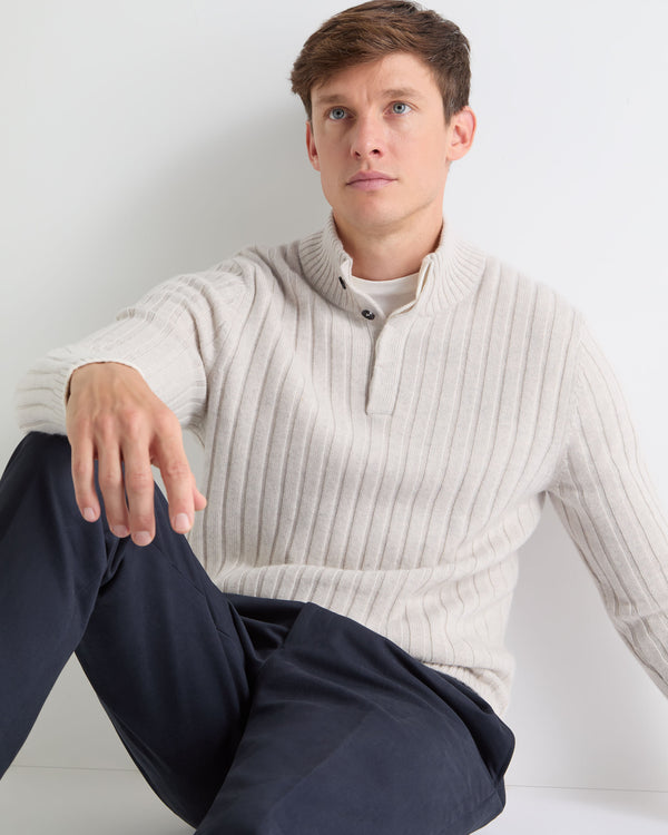N.PEAL x TUCCI RIB HALF BUTTON SWEATER Pebble Grey