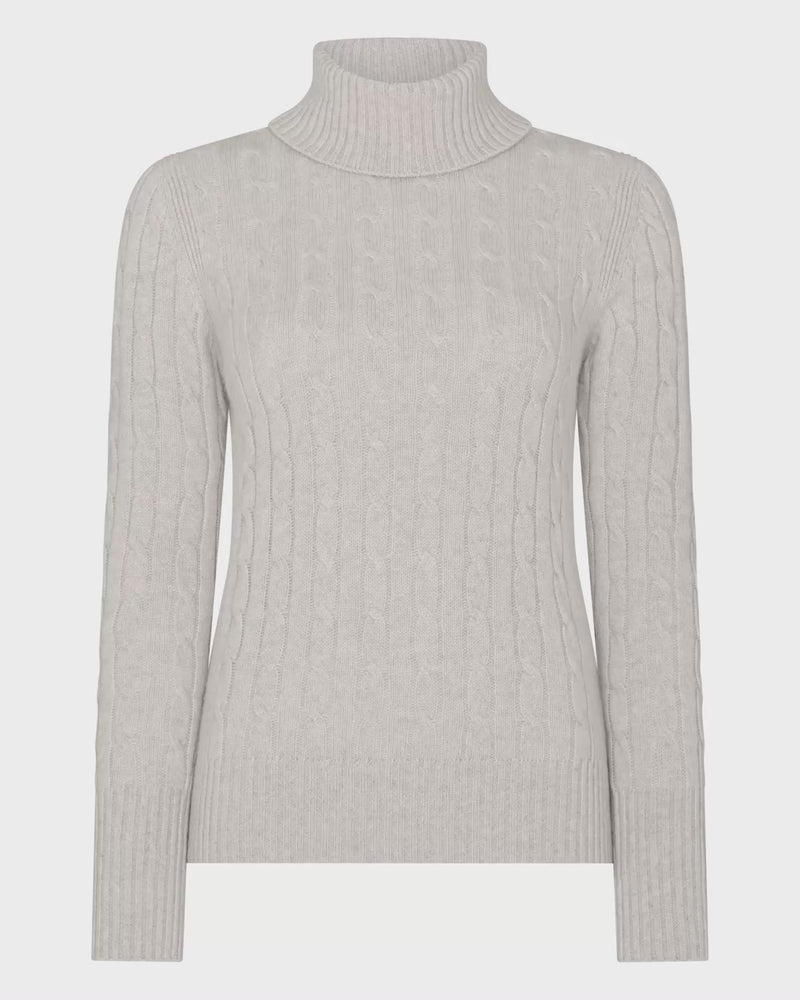 N.Peal Women's Adelyn Cable Roll Cashmere Jumper Pebble Grey