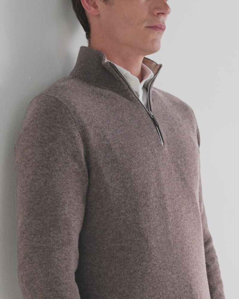 N.Peal Men's Carnaby Half Zip Cashmere Jumper Otter Brown