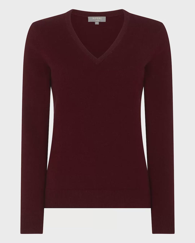 N.Peal Women's Phoebe V Neck Cashmere Jumper Rustic Red