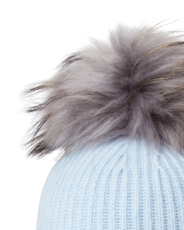 N.Peal Unisex Ribbed Cashmere Hat With Detachable Pom Cornflower Blue